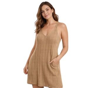 American Eagle Knit Racerback Mini Dress Beige Boho Crochet XS
